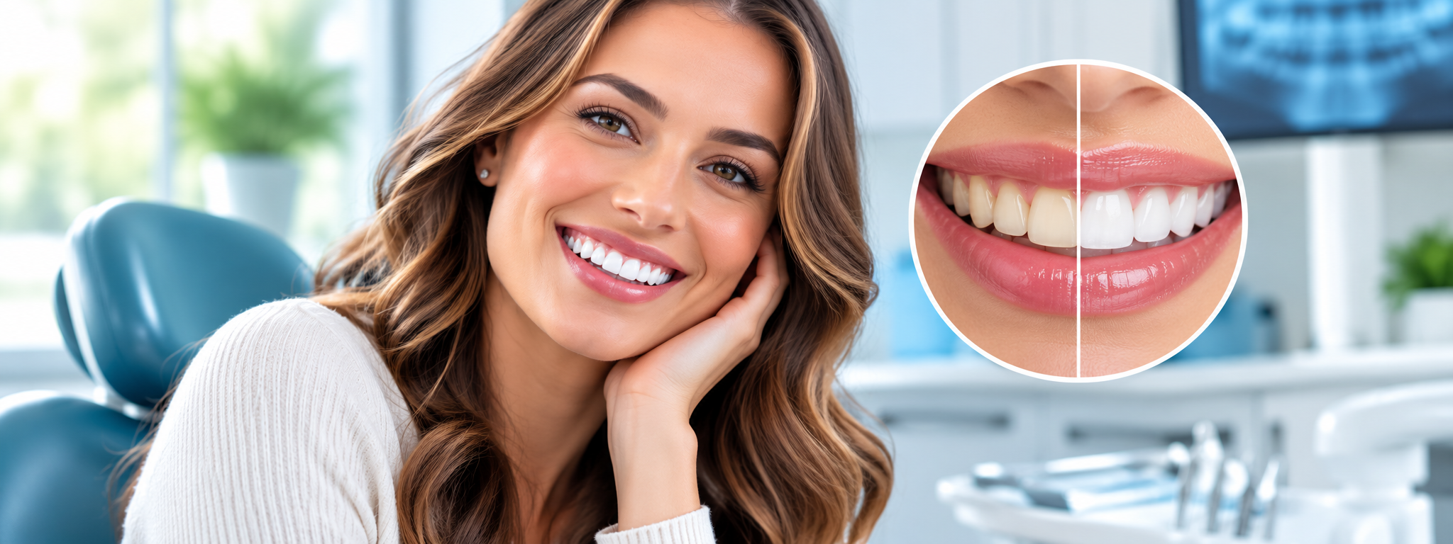 Woman showing bright white smile results after professional teeth whitening at Brite Clean Smiles Costa Mesa